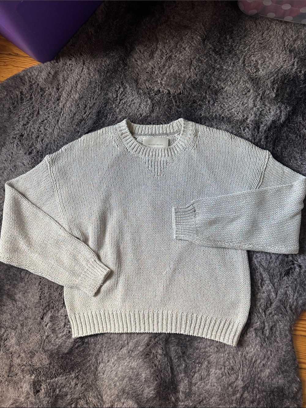 Brochu Walker Crewneck Knit Sweater - Light Gray with multi color fiber